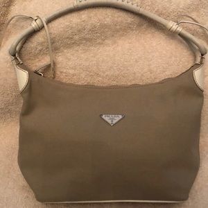 PRADA COTTON CANVAS LEATHER TRIM HOBO
